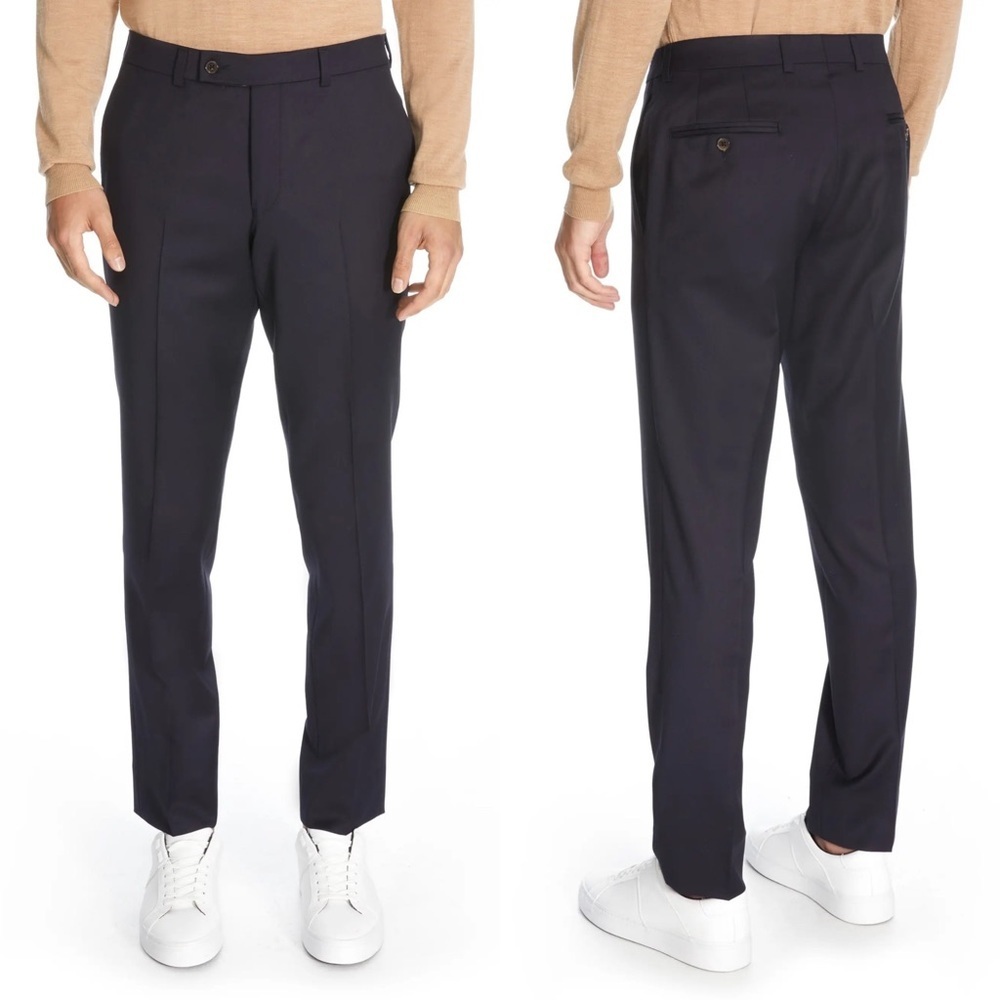 NEW Jack Victor Pablo Flat Front Wool Pants Navy Blue Size 39 R Canada Nordstrom